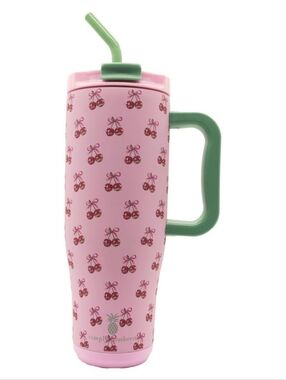 Simply Southern Pink Cherry 40oz Tumbler with Green Handle and Straw